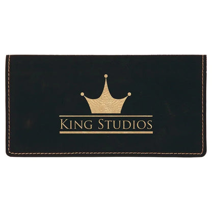 Black/Gold 6 3/4" x 3 1/2" Laserable Leatherette Checkbook Cover