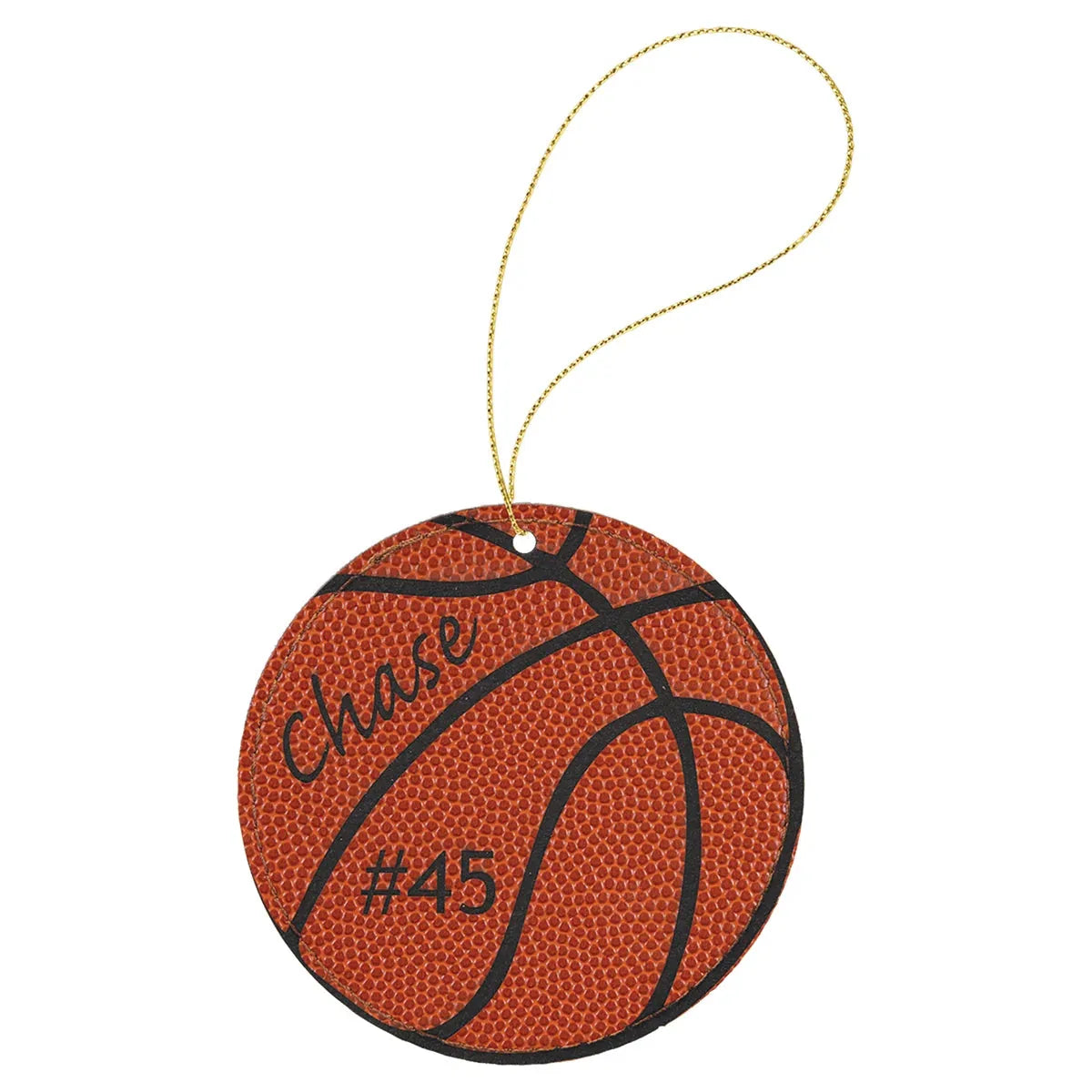 Basketball Laserable Leatherette Round Ornament with Gold String