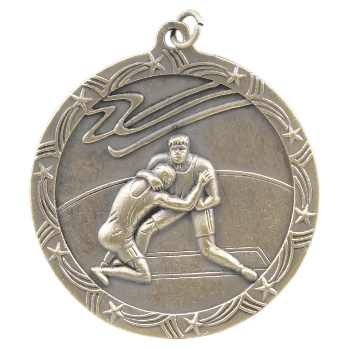 Antique Gold 2 1/2" Wrestling Shooting Star Medal