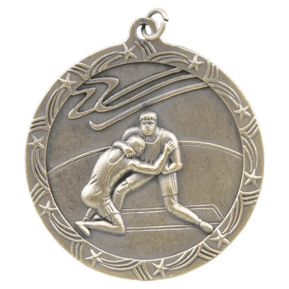 Antique Gold 2 1/2" Wrestling Shooting Star Medal