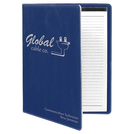 Blue/Silver 9 1/2" x 12" Laserable Leatherette Portfolio with Notepad
