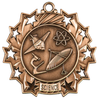 Antique Bronze 2 1/4" Science Ten Star Medal