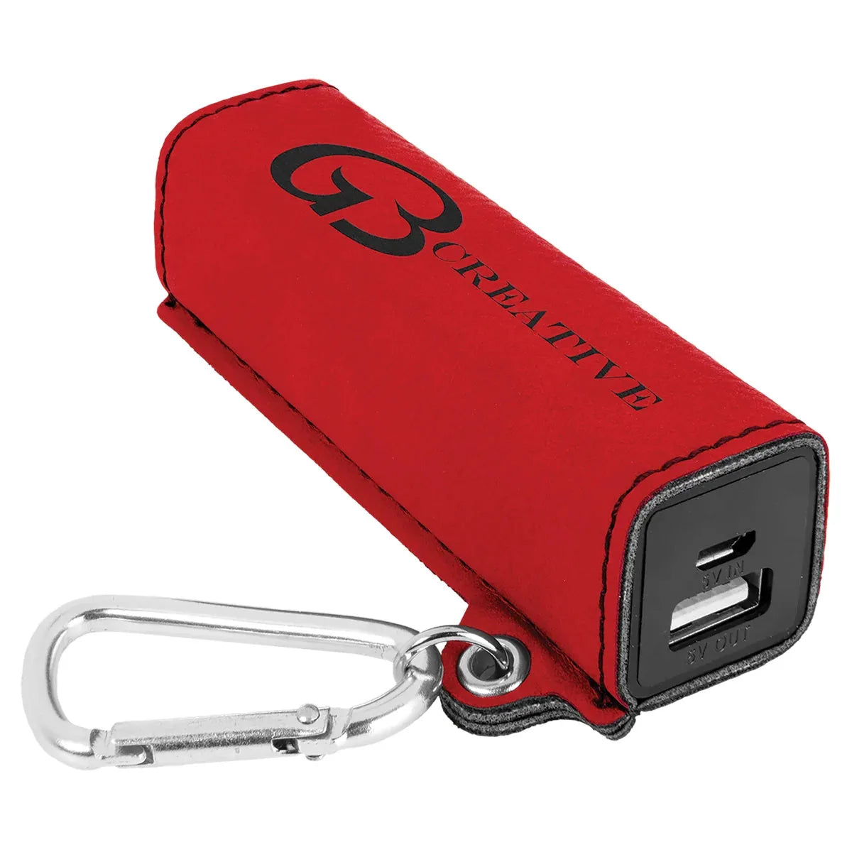 Red Laserable Leatherette 2200 mAh Power Bank with USB Cord