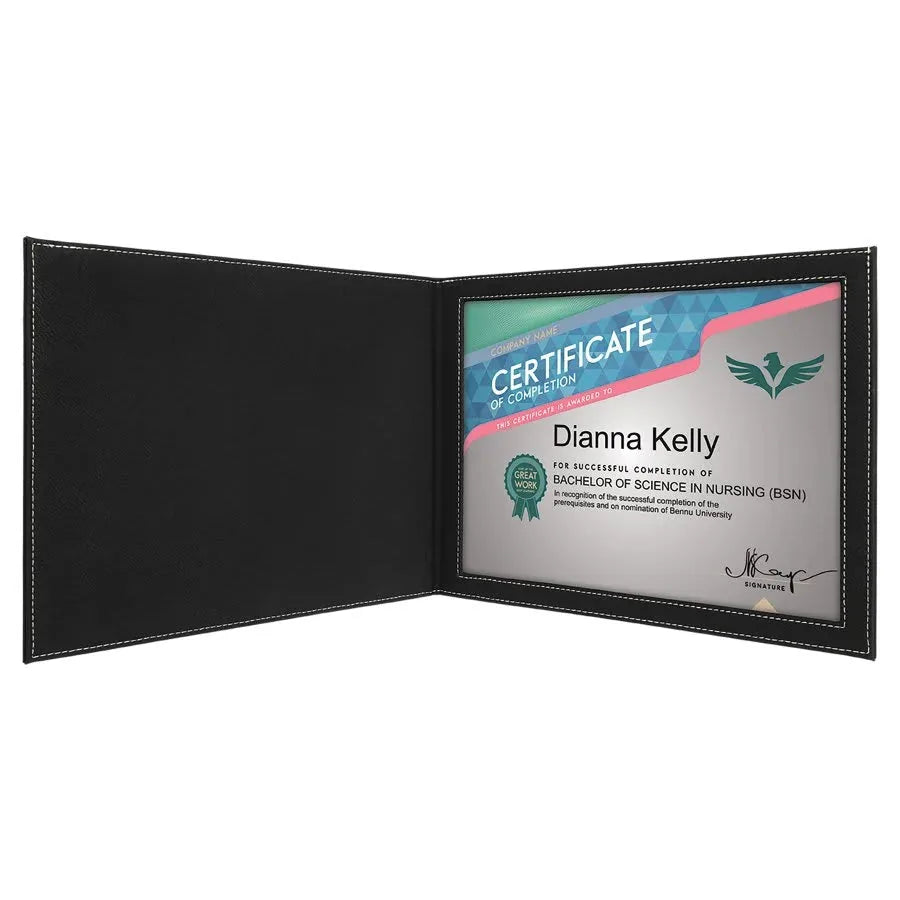 Black/Silver 9" x 12" Laserable Leatherette Certificate Holder for 8 1/2" x 11"