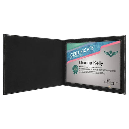 Black/Silver 9" x 12" Laserable Leatherette Certificate Holder for 8 1/2" x 11"