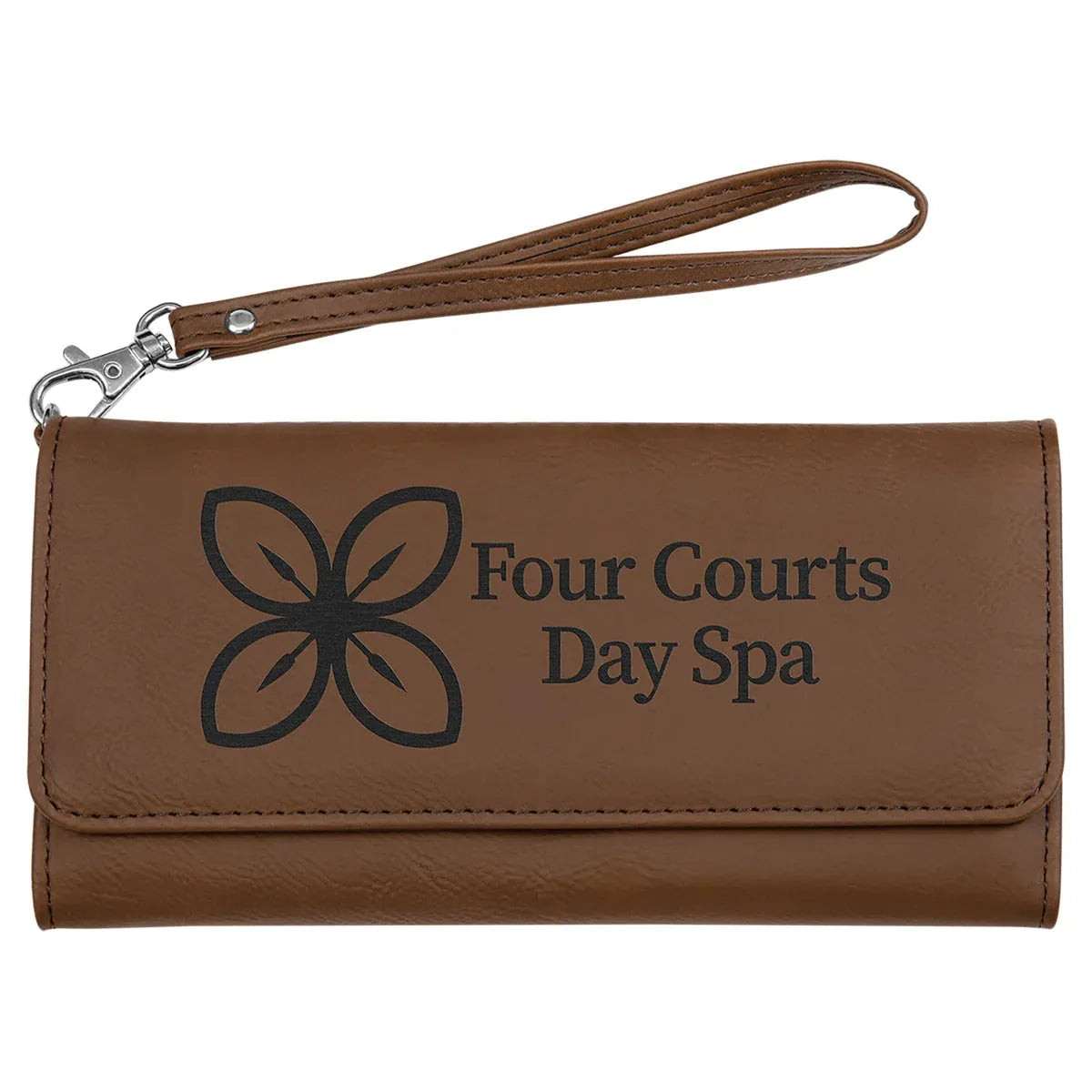 Dark Brown 7 1/2" x 4" Laserable Leatherette Wallet with Strap