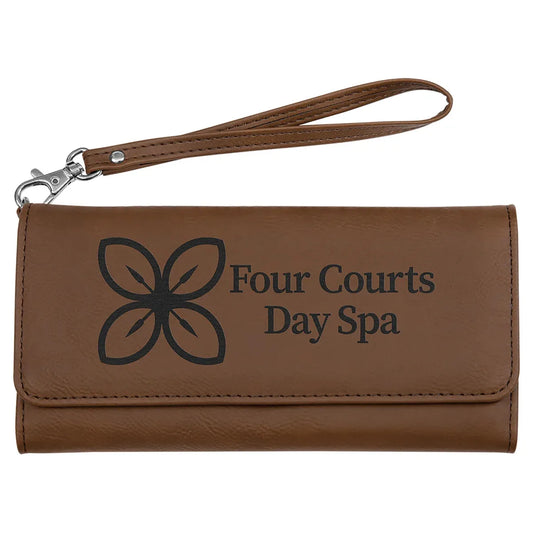 Dark Brown 7 1/2" x 4" Laserable Leatherette Wallet with Strap