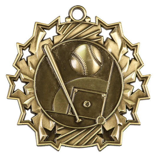 Antique Gold 2 1/4" Baseball/Softball Ten Star Medal