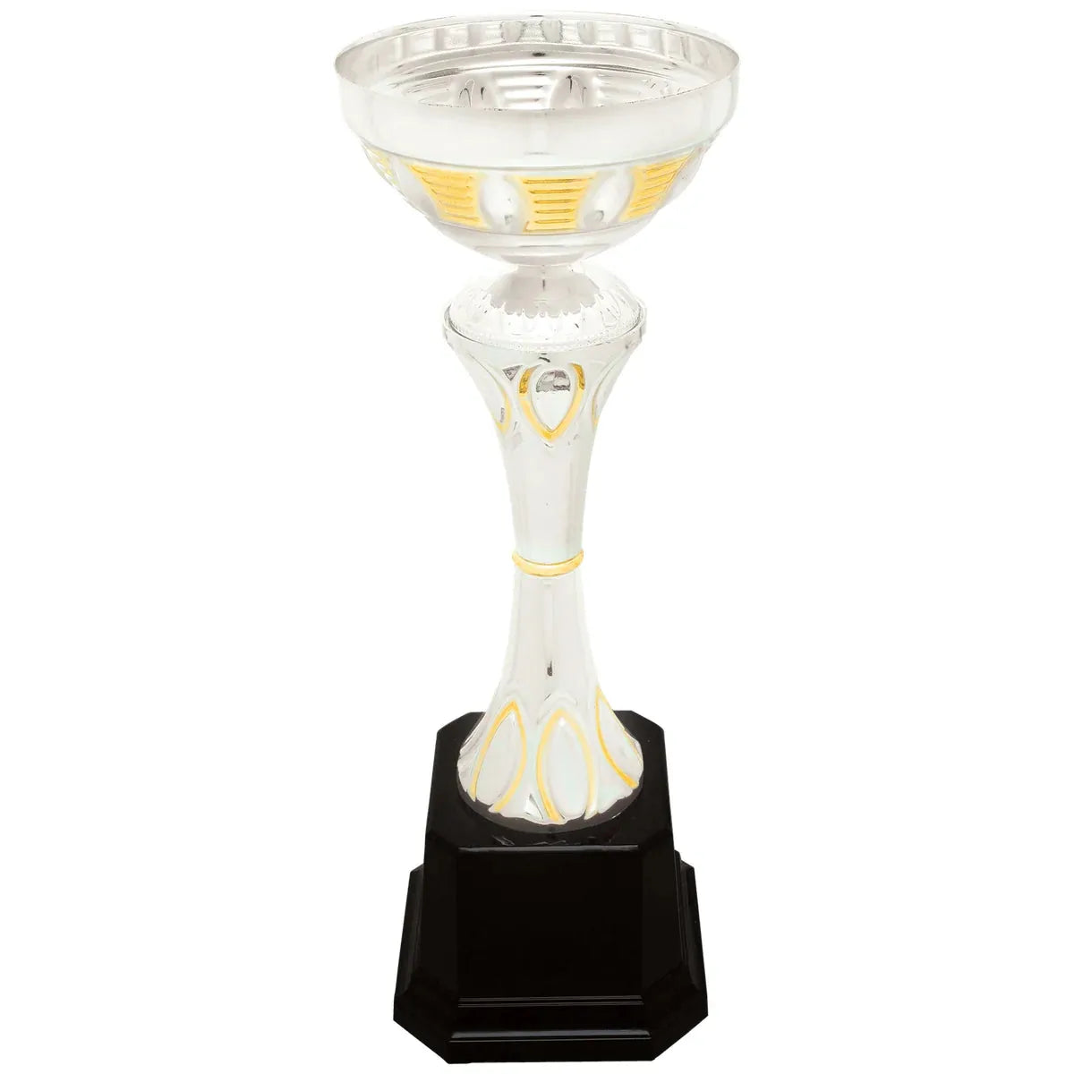 Silver/Gold 2 10 3/4" Completed Metal Cup Trophy on Plastic Base