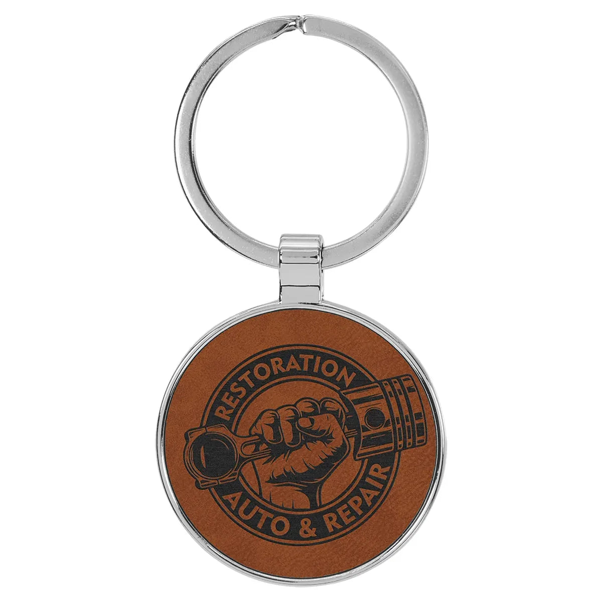 Rawhide 1 1/2" Laserable Leatherette/Metal Round Keychain