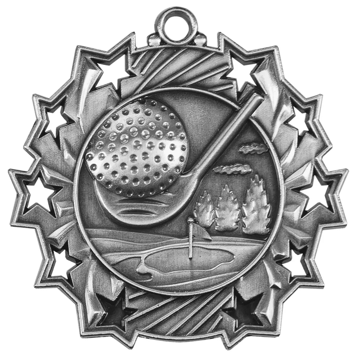 Antique Silver 2 1/4" Golf Ten Star Medal