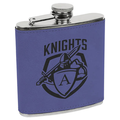 Purple/Black Laserable Leatherette Stainless Steel 6 oz. Flask