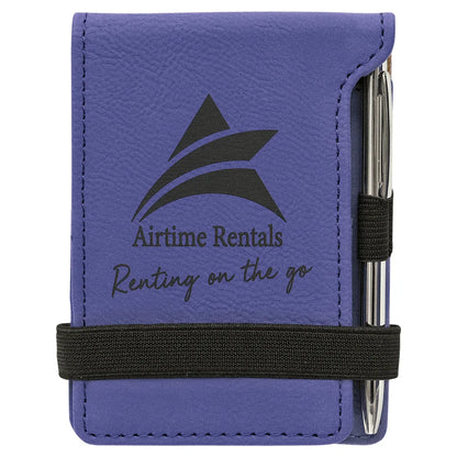 Purple 3 1/4" x 4 3/4" Laserable Leatherette Mini Notepad with Pen