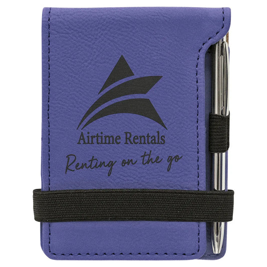 Purple 3 1/4" x 4 3/4" Laserable Leatherette Mini Notepad with Pen