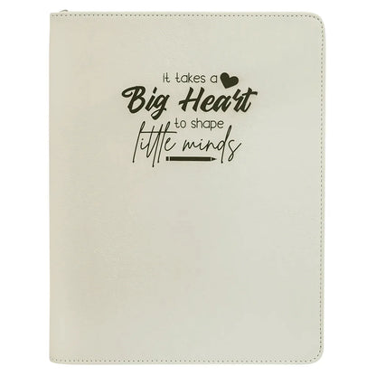 White 9 1/2" x 12" with Zipper Laserable Leatherette Portfolio with Notepad