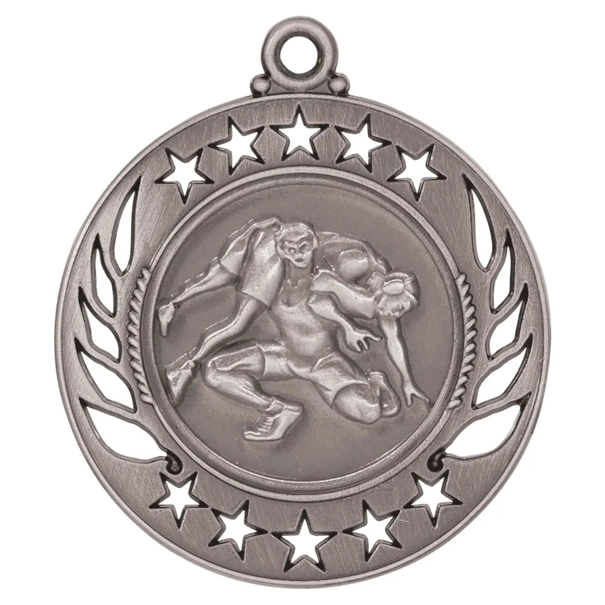Antique Silver 2 1/4" Wrestling Galaxy Medal