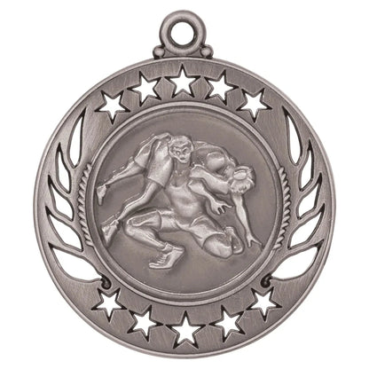 Antique Silver 2 1/4" Wrestling Galaxy Medal