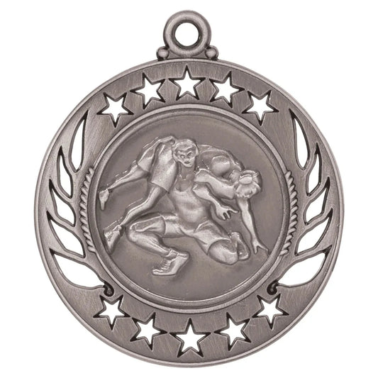 Antique Silver 2 1/4" Wrestling Galaxy Medal