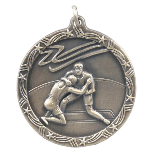 Antique Gold 1 3/4" Wrestling Shooting Star Medal