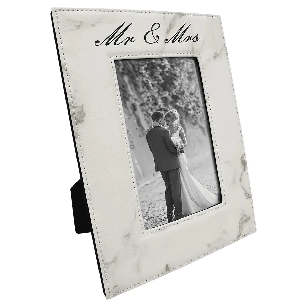 White Marble 4" x 6" Laserable Leatherette Photo Frame