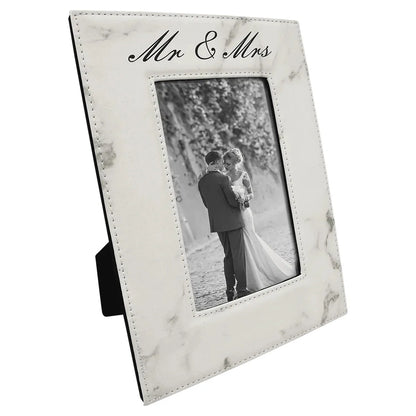 White Marble 4" x 6" Laserable Leatherette Photo Frame