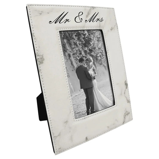 White Marble 4" x 6" Laserable Leatherette Photo Frame