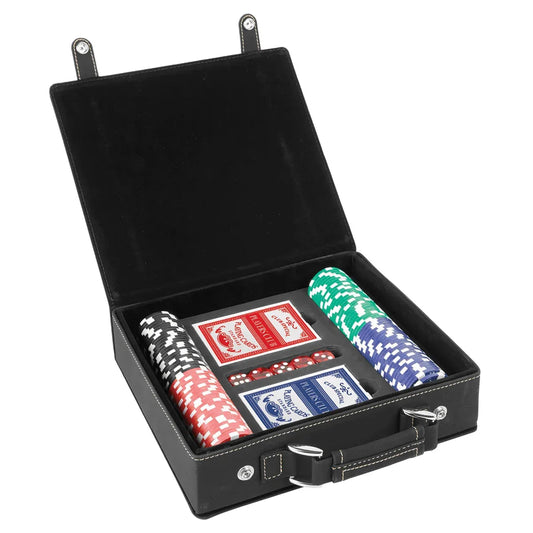 Black/Gold Laserable Leatherette 100 Chip Poker Set
