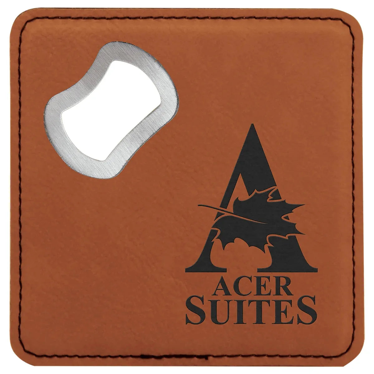 Rawhide 4" x 4" Square Laserable Leatherette Coaster with Bottle Opener