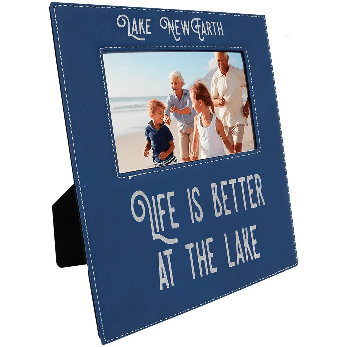 Blue/Silver 4" x 6" Leatherette Photo Frame with 4 1/4" x 7 7/8" Engraving Area