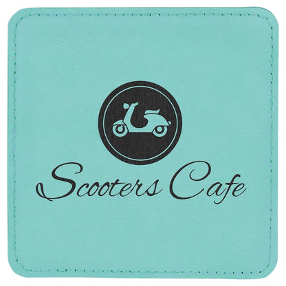 Teal 4" x 4" Square Laserable Leatherette Coaster