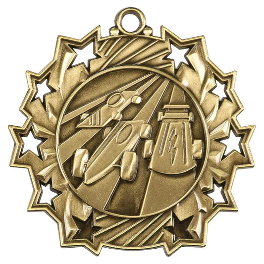 Antique Gold 2 1/4" Pinewood Derby Ten Star Medal