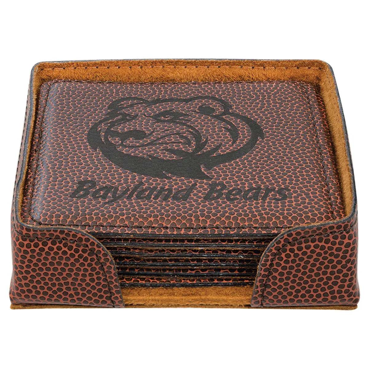 Football 4" x 4" Square Laserable Leatherette 6-Coaster Set