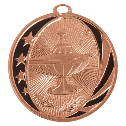 Bright Bronze 2" Lamp of Knowledge Laserable MidNite Star Medal