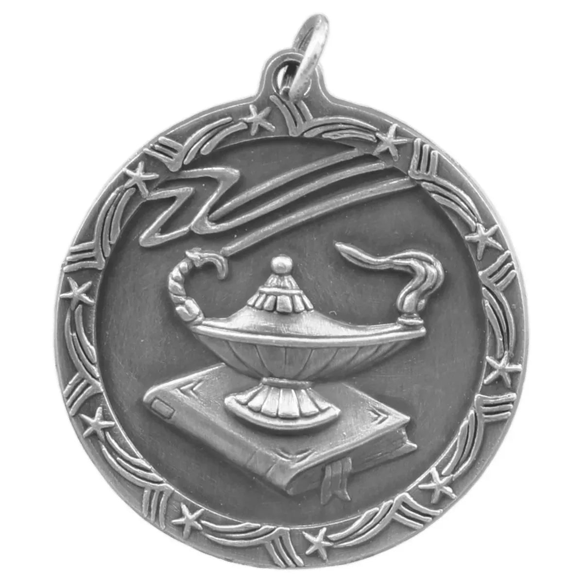 Antique Silver 1 3/4" Lamp of Knowledge Shooting Star Medal