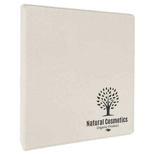 White 10 1/2" x 11 1/2" Laserable Leatherette 3 Ring Binder with 1" Slant D Rings