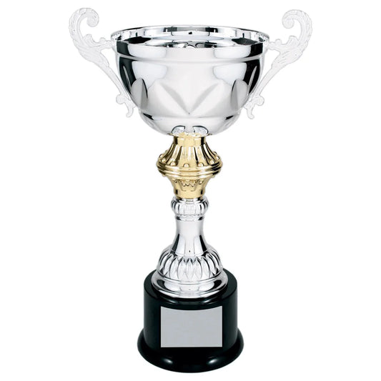 Silver 13" Completed Metal Cup Trophy on Plastic Base