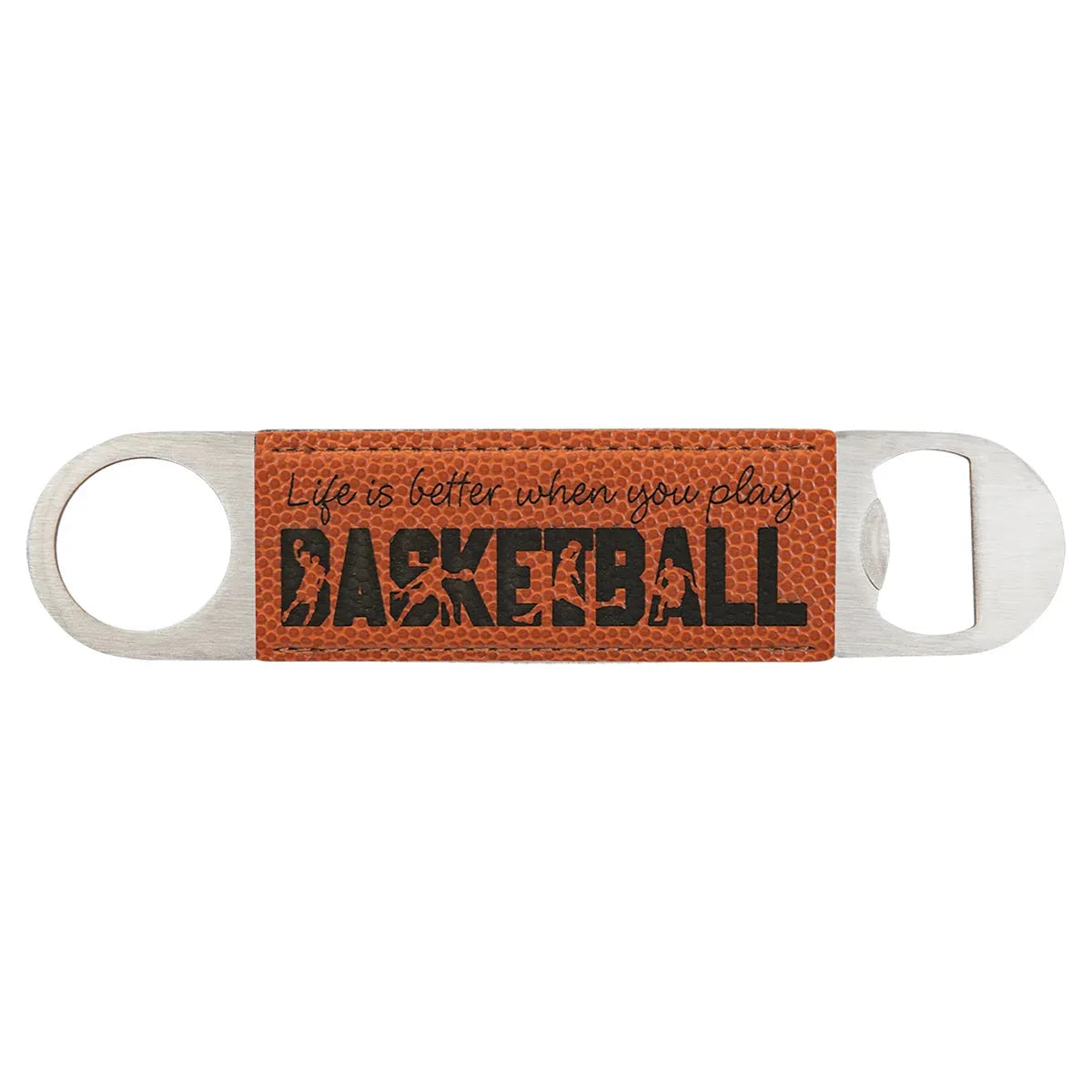Basketball 1 1/2" x 7" Laserable Leatherette Bottle Opener