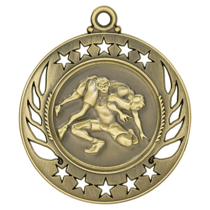 Antique Gold 2 1/4" Wrestling Galaxy Medal