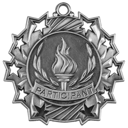 Antique Silver 2 1/4" Participant Ten Star Medal