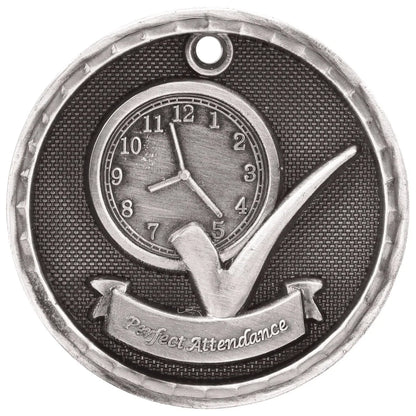 Antique Silver 2" 3D Perfect Attendance Medal