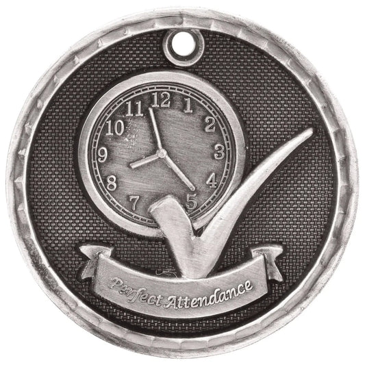 Antique Silver 2" 3D Perfect Attendance Medal