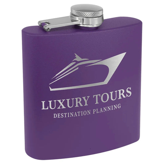 Matte Purple Powder Coated Laserable Stainless Steel 6 oz. Flask