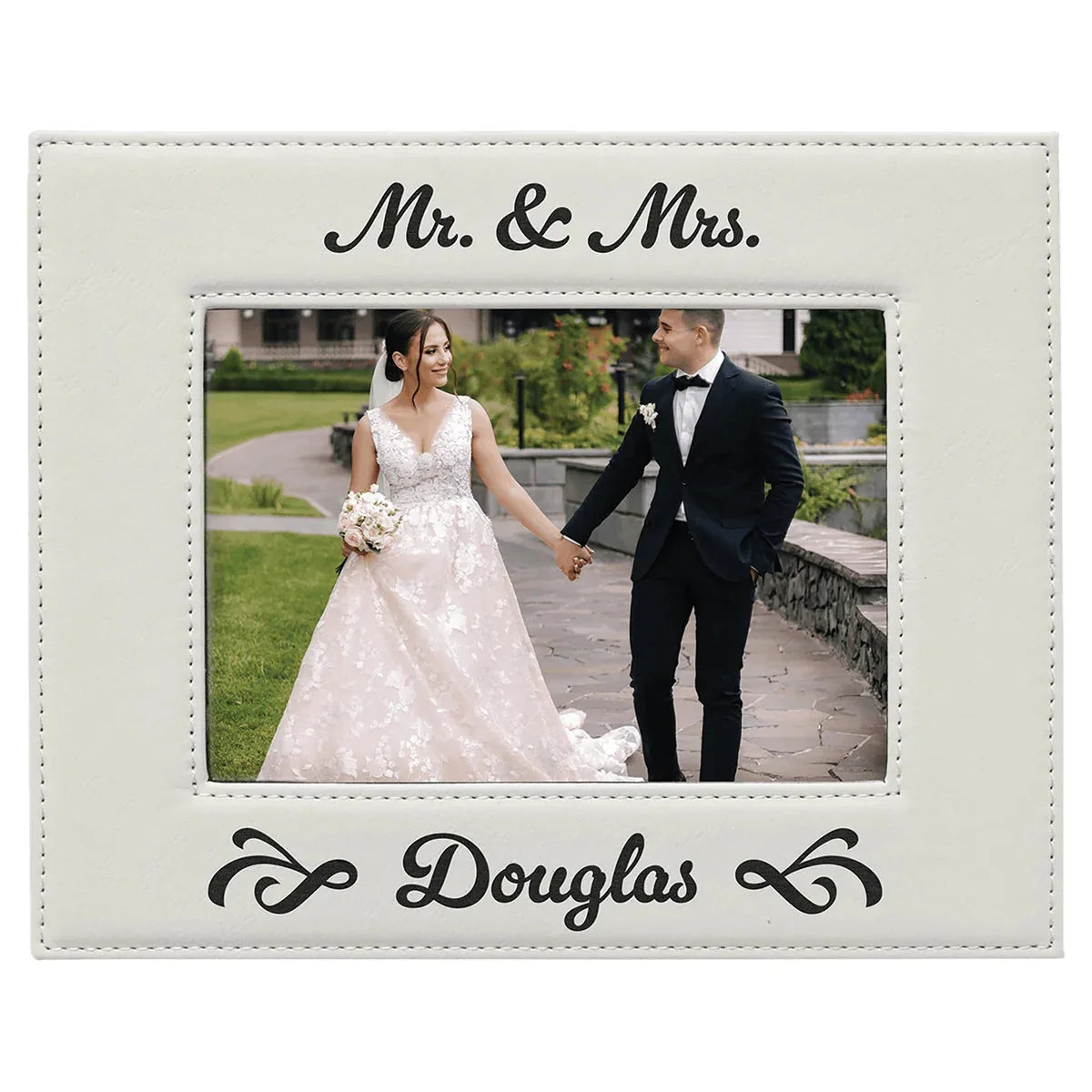 White 5" x 7" Laserable Leatherette Photo Frame