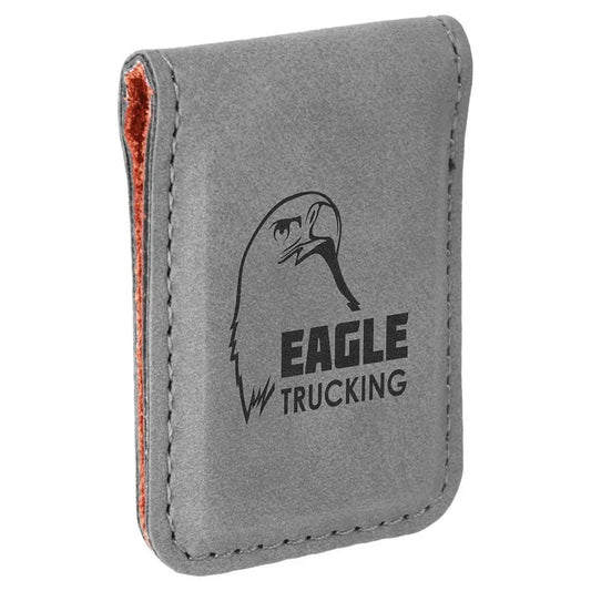 Gray 1 3/4" x 2 1/2" Laserable Leatherette Money Clip