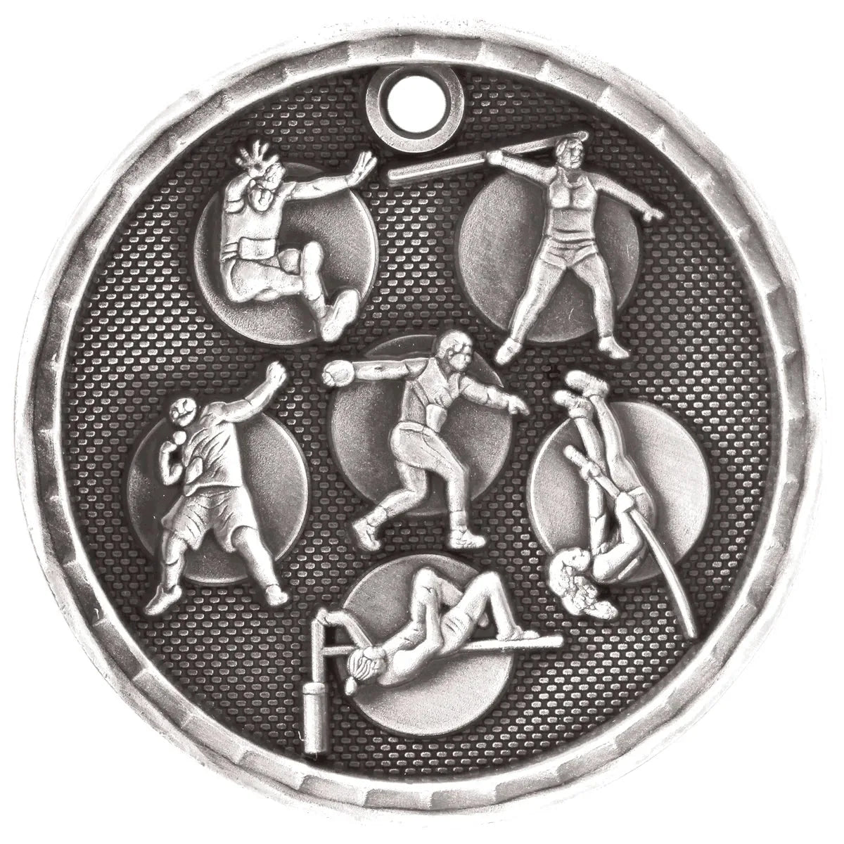 Antique Silver 2" 3D Track and Field Medal