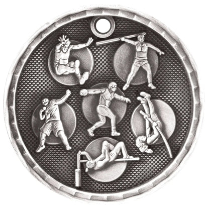 Antique Silver 2" 3D Track and Field Medal
