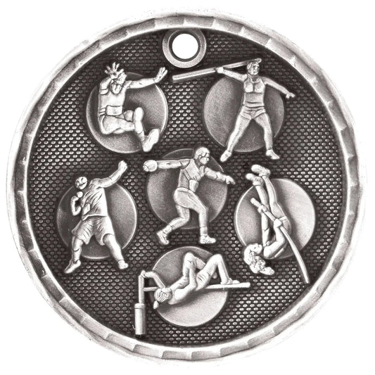 Antique Silver 2" 3D Track and Field Medal