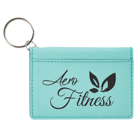 Teal 4 1/4" x 3" Laserable Leatherette Keychain ID Holder