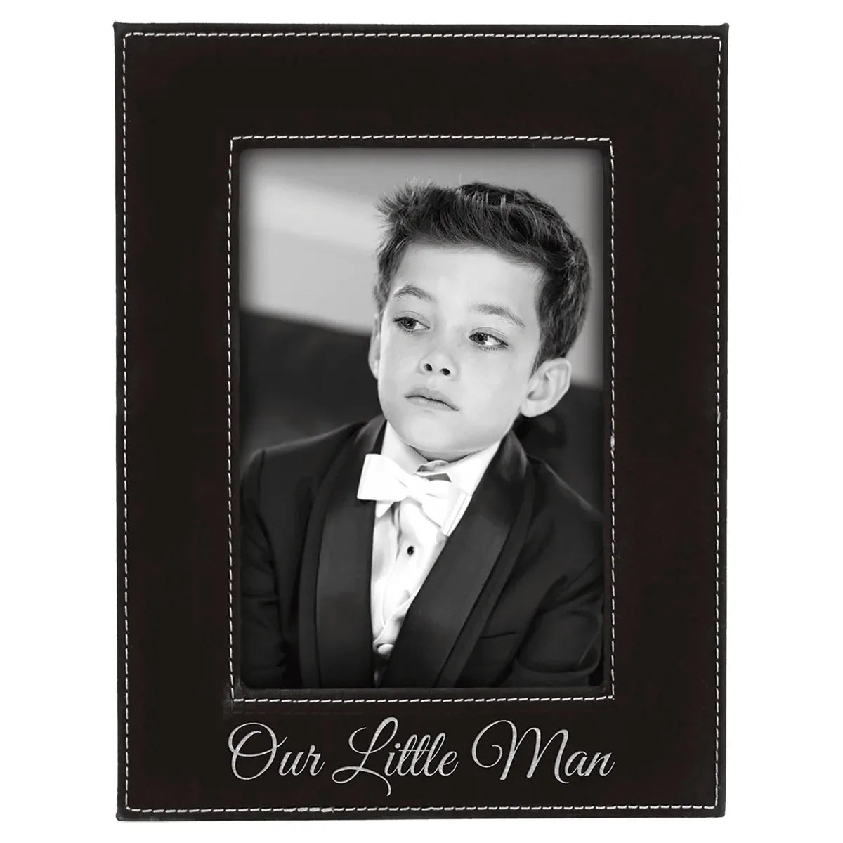 Black/Silver 4" x 6" Laserable Leatherette Photo Frame