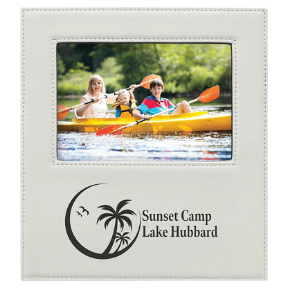 White 5" x 7" Leatherette Photo Frame with 4 1/4" x 8 7/8" Engraving Area